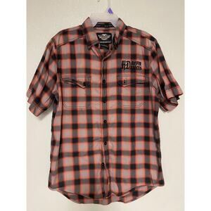 Harley Davidson Short sleeve plaid shirt- Size L- VGUC